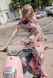 Сукня максі зі стрейч шифону сіро-рожева квітковий принт 5481, 46