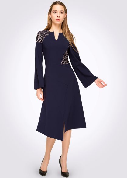 Платье синее с асимметричной расклешенной юбкой 5456