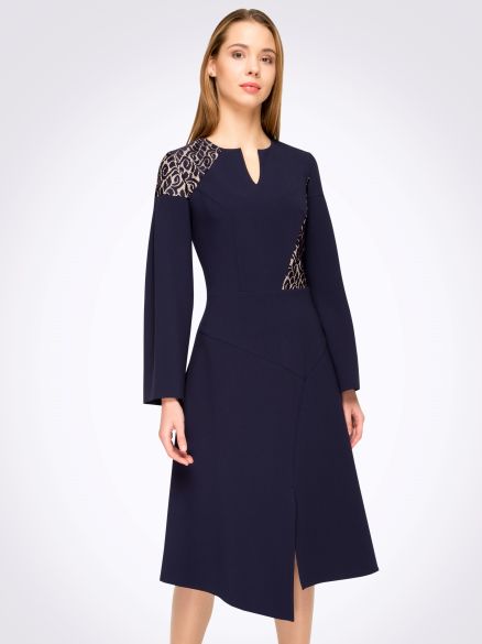 Платье синее с асимметричной расклешенной юбкой 5456