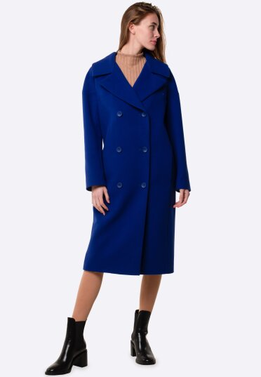Синее двубортное шерстяное пальто 4415