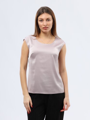 Світло-бузкова атласна блуза без рукавів 1316с