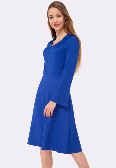 Сукня насиченого синього кольору з відкладним комірцем 5491