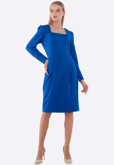 Елегантна сукня яскравого синього кольору з довгими рукавами 5663