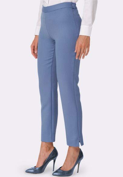 Блакитні брюки з костюмної тканини довжина 7/8 з розрізами 7113