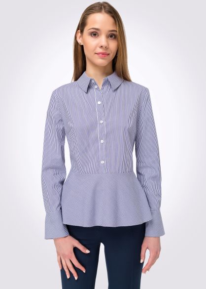 Блуза-сорочка з бавовни в смужку з баскою 1210