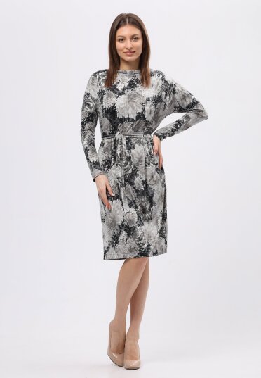 Легкое трикотажное платье с серым цветочным принтом 5722