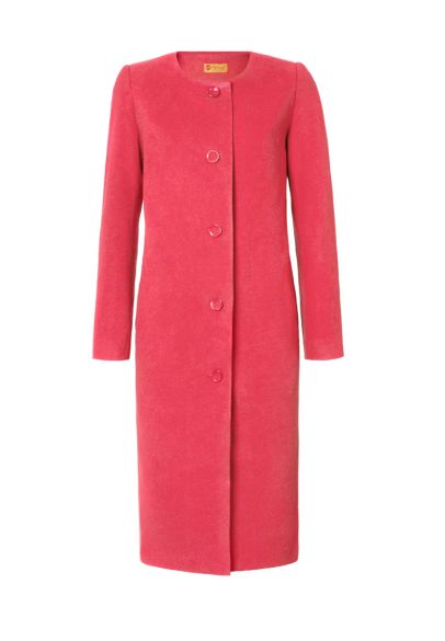Пальто міді без коміра рожево-ягідного кольору 4353