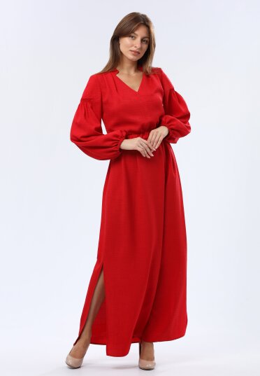 Червона сукня максі з віскозної тканини з фактурною жатою структурою 5752