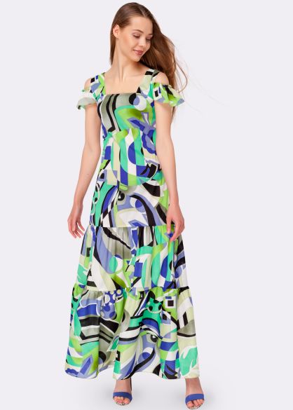 Літня сукня-сарафан максі з бавовни спідниця з оборками 5479