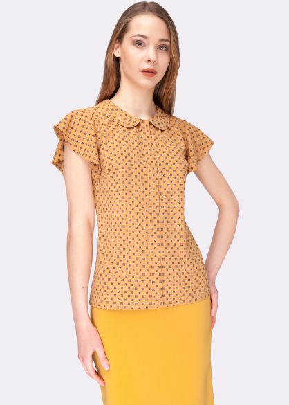 Горчичная летняя блуза с планкой 1209