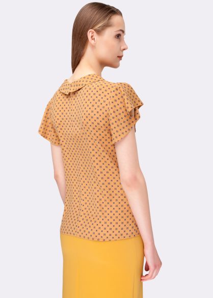Горчичная летняя блуза с планкой 1209