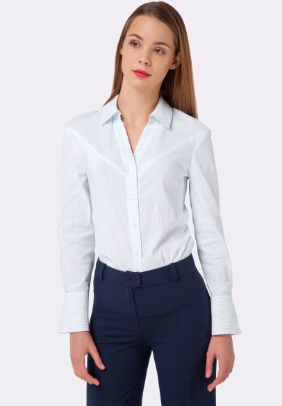 Блуза-сорочка біла в смужку з натуральної бавовняної тканини 1221