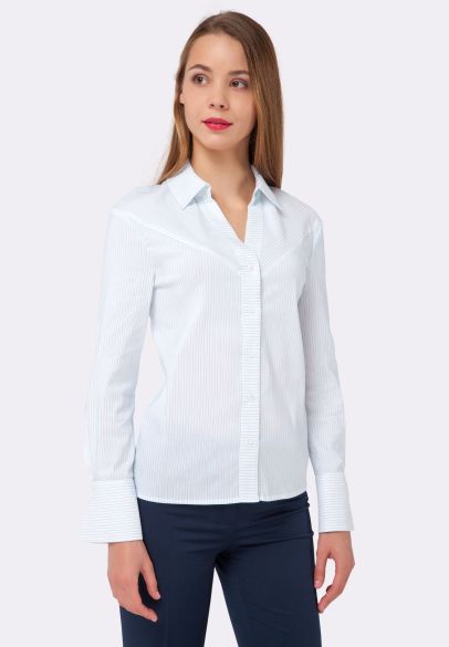 Блуза-сорочка біла в смужку з натуральної бавовняної тканини 1221