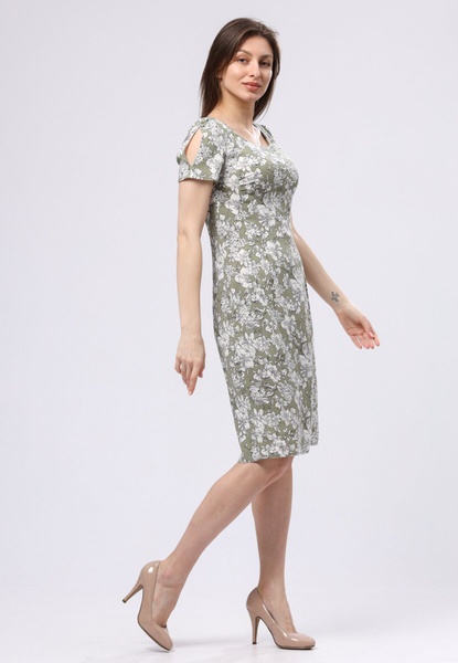 Оливкова сукня з квітковим малюнком зі стрейч льону 5725 (54) 2800000069186 фото