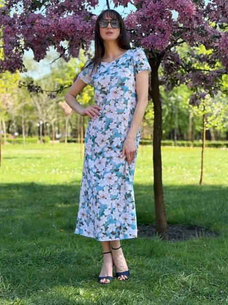 Сукня максі сіро-бірюзового кольору 5835с 3572400000012 фото