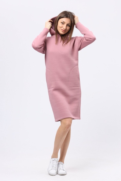 Бузково-рожева тепла сукня худи на флісі 5712р (52) 2800000066789 фото