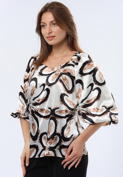 Атласна блуза з вирізом каре та об'ємними рукавами 1309 (44) 2800000071578 фото