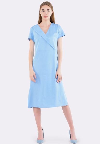 Блакитна сукня з натуральної віскозної тканини з лацканом 5596c (44) 2800000049089 фото