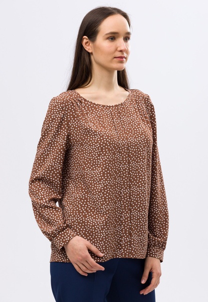 Блуза шоколадного відтінку в горошок з декоративною планкою 1287k (50) 2800000063313 фото