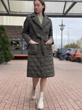 Стьобане пальто з поясом кольору хакі 4444 (44) 2800000073831 фото