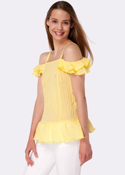Жовта блуза-топ на бретелях з бавовняної тканини жатка 1215 (52) 2800000031039 фото
