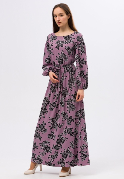 Бузкова сукня максі з контрастним квітковим принтом 5690 (52) 2800000063382 фото