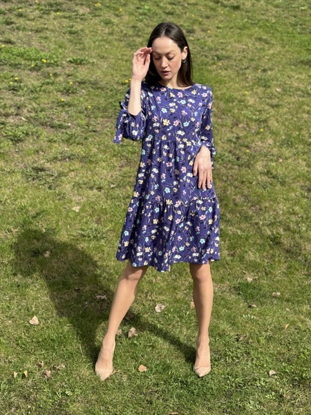 Синя сукня вільного крою з віскозного шифону з квітковим принтом 5767 (42) 2800000076399 фото