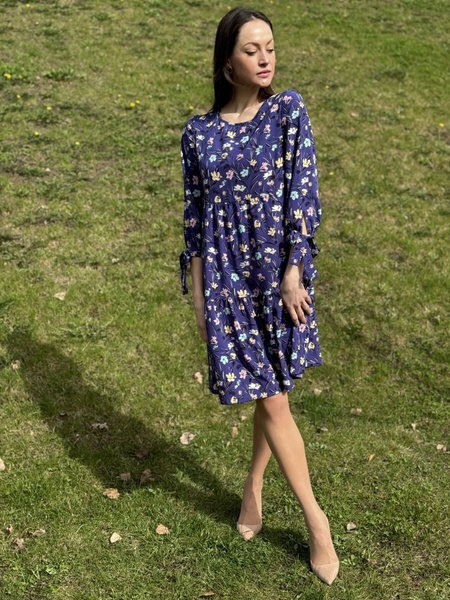 Синя сукня вільного крою з віскозного шифону з квітковим принтом 5767 (44) 2800000076405 фото