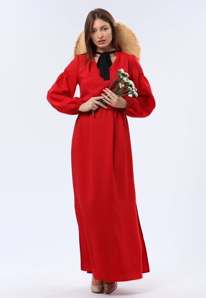 Червона сукня максі з віскозної тканини з фактурною жатою структурою 5752 (52) 2800000072513 фото