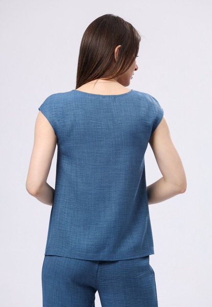 Легка синя блуза з віскозної тканини жатка 1304с (52) 2800000069551 фото