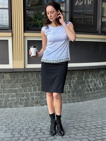 Атласна біла блуза з французьким мереживом 1354b 3639270000013 фото