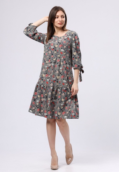Сіра сукня вільного крою з віскозного шифону з квітковим принтом 5767с (44) 2800000076474 фото