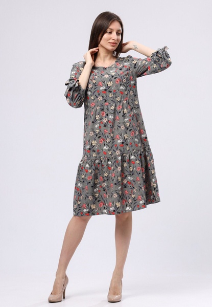 Сіра сукня вільного крою з віскозного шифону з квітковим принтом 5767с (44) 2800000076474 фото