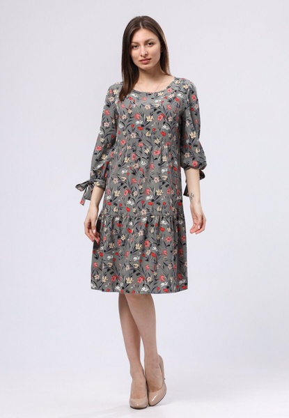 Сіра сукня вільного крою з віскозного шифону з квітковим принтом 5767с (54) 2800000076528 фото
