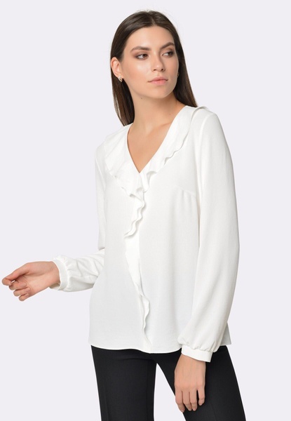 Перлинно-біла блуза з декоративним воланом 1280 (46) 2800000057886 фото