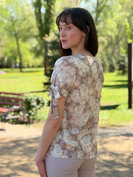 Бежева блуза із зав'язками на рукавах 1350 3569350000018 фото