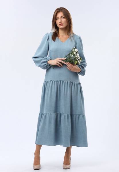 Сіро-блакитна сукня максі з широкою оборкою 5748с (42) 2800000072100 фото