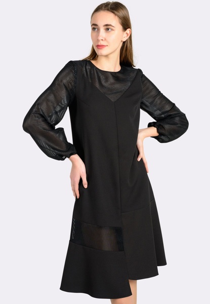 Сукня чорна з асиметричним низом та об'ємними шифоновими рукавами 5569 (48) 2800000045371 фото