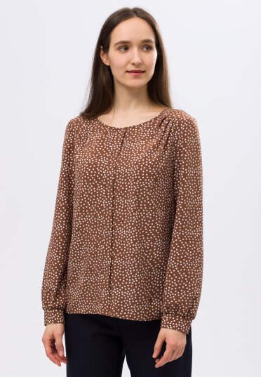 Блуза шоколадного відтінку в горошок з декоративною планкою 1287k