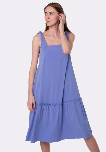 Сиреневое платье сарафан с оборкой 5655