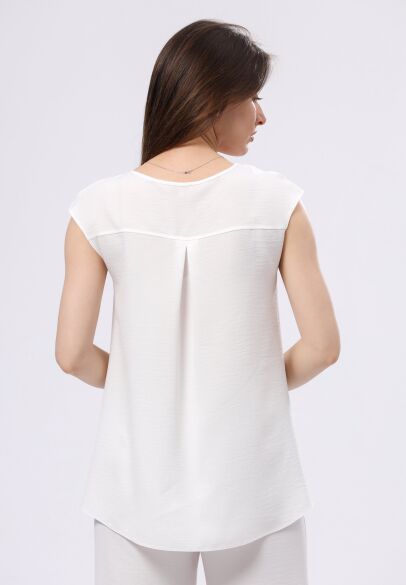 Біла легка блуза подовжена по спинці 1305