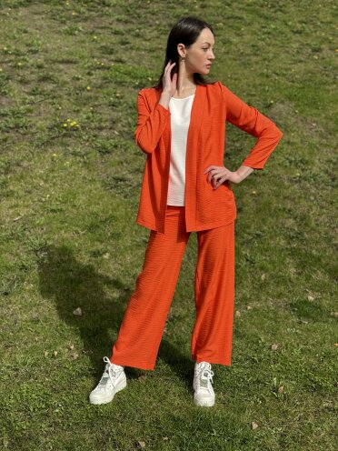 Оранжевые широкие брюки из вискозной меланжевой ткани 7176