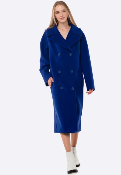 Синее двубортное шерстяное пальто 4415