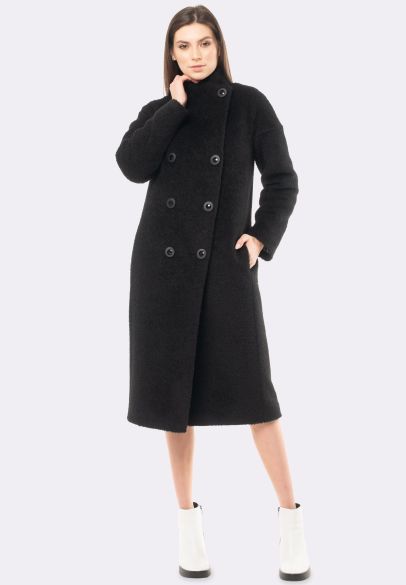 Черное утепленное пальто двубортное шерстяное 4405
