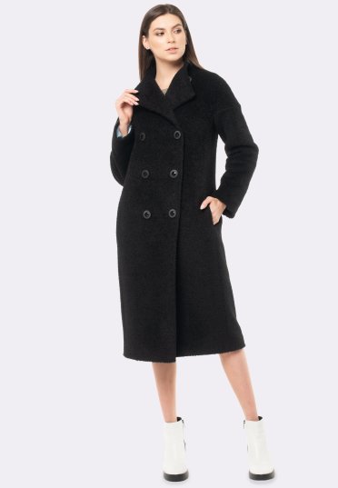 Черное утепленное пальто двубортное шерстяное 4405