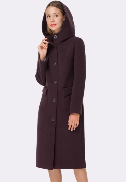 Фиолетовое пальто с накладными карманами 4373