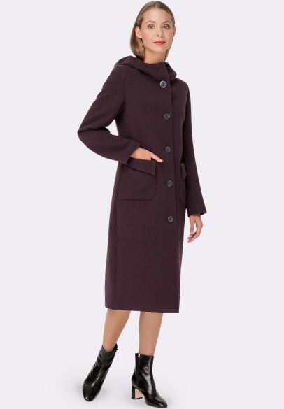 Фиолетовое пальто с накладными карманами 4373