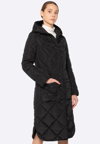 Утепленное черное стеганое пальто 4428