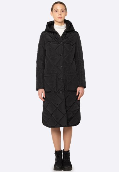Утепленное черное стеганое пальто 4428