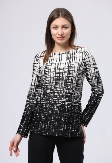 Черно-белая трикотажная блуза с абстрактным принтом 1303